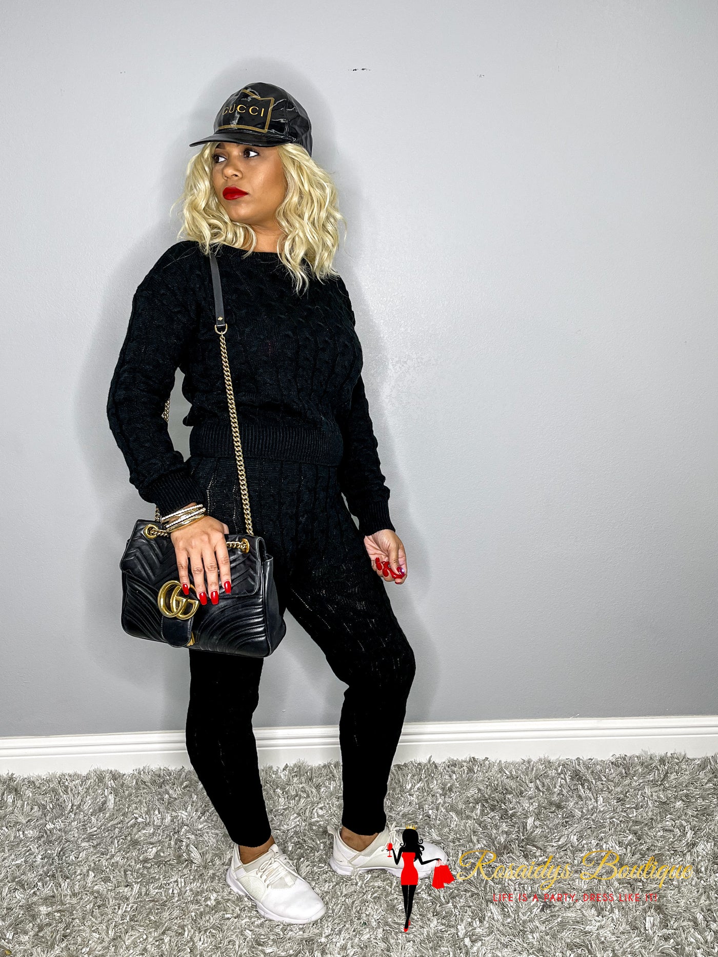 Lyric Black Cable Knit Jogger Lounge Set