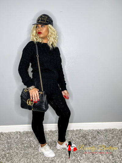 Lyric Black Cable Knit Jogger Lounge Set